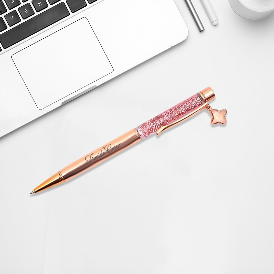 Hediyesec - İsme Özel Rose Taşlı Metal Tükenmez Kalem