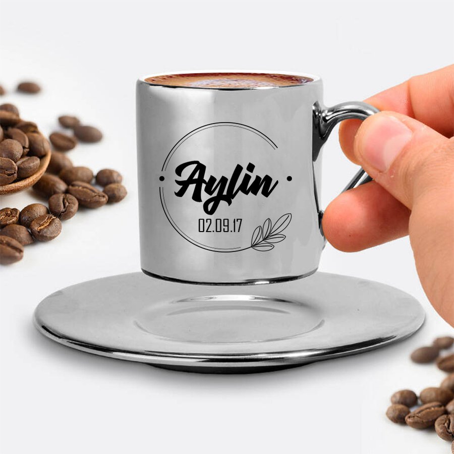 Hediyesec - İsme Özel Tasarım Gümüş Kahve Fincanı